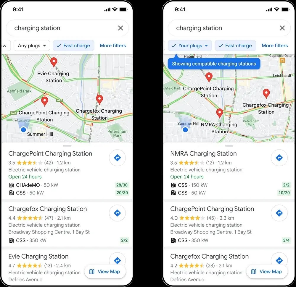 خرائط جوجل ونتائج البحث عن شاحن