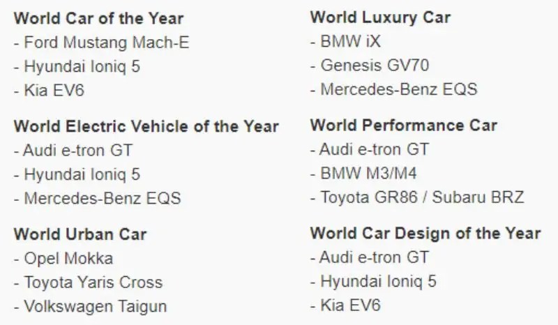 حضور قوي للسيارات الكهربائية الثلاثة في جوائز هذا العام