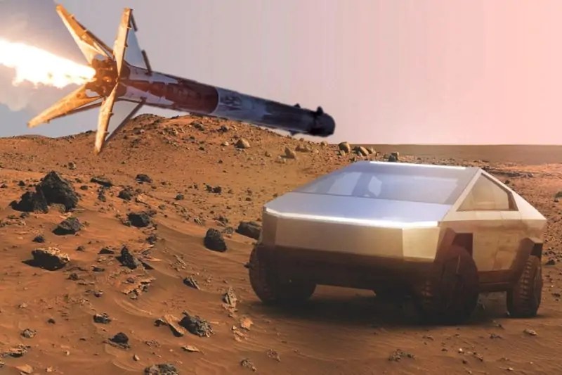 وسيارة تيسلا سايبرتراك تبدو كسيارة قادمة من مستقبل الخيال العلمي فهل تسافر إلى المريخ على متن صاروخ
