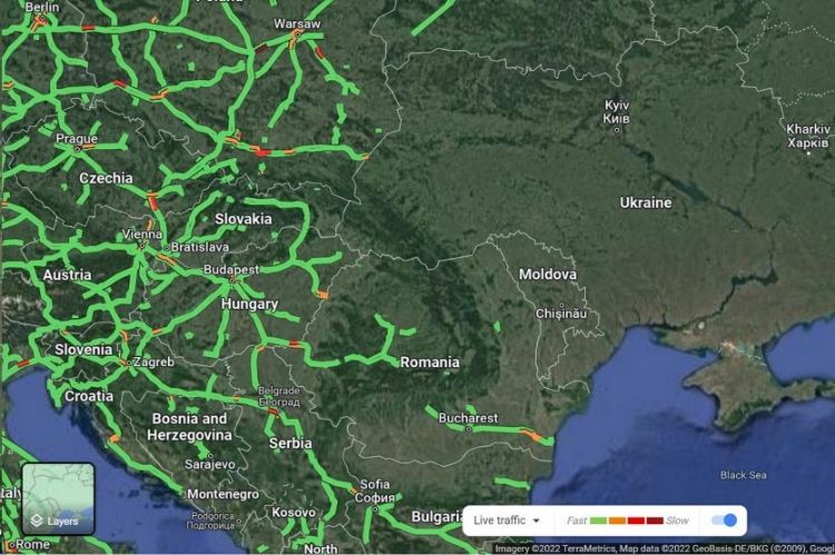 خرائط جوجل تعمل على تعطيل بيانات حركة المرور الحية في أوكرانيا لحماية المواطنين