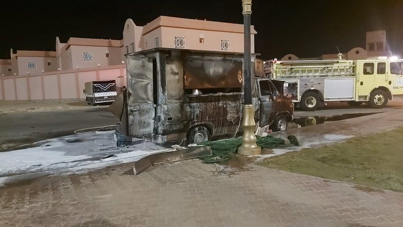 حريق يلتهم مشروع فود ترك لسعودية بعد افتتاحه بينبع