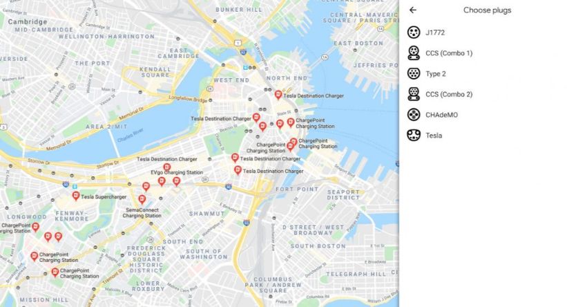 خرائط جوجل تبحث عن محطات الشحن الكهربائي حسب قابس سيارتك