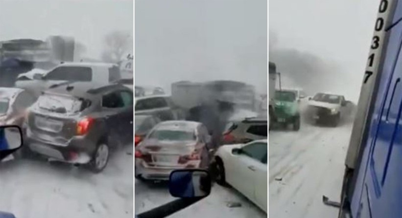 شاهد طرق جليدية زلقة تتسبب في اصطدام 47 سيارة في حادث مخيف بأمريكا