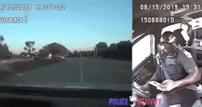 شاهد كاميرا سيارة شرطة بأمريكا تسجل لحظات تعرضها لحادث قوي أثناء انشغال سائقها عن الطريق